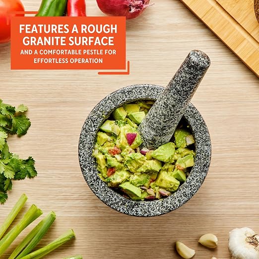 IMUSA 6.5" Traditional Heavy Duty Polished Granite Molcajete for Fresh Guacamole, Salsa, Pesto, Herbs, Spices