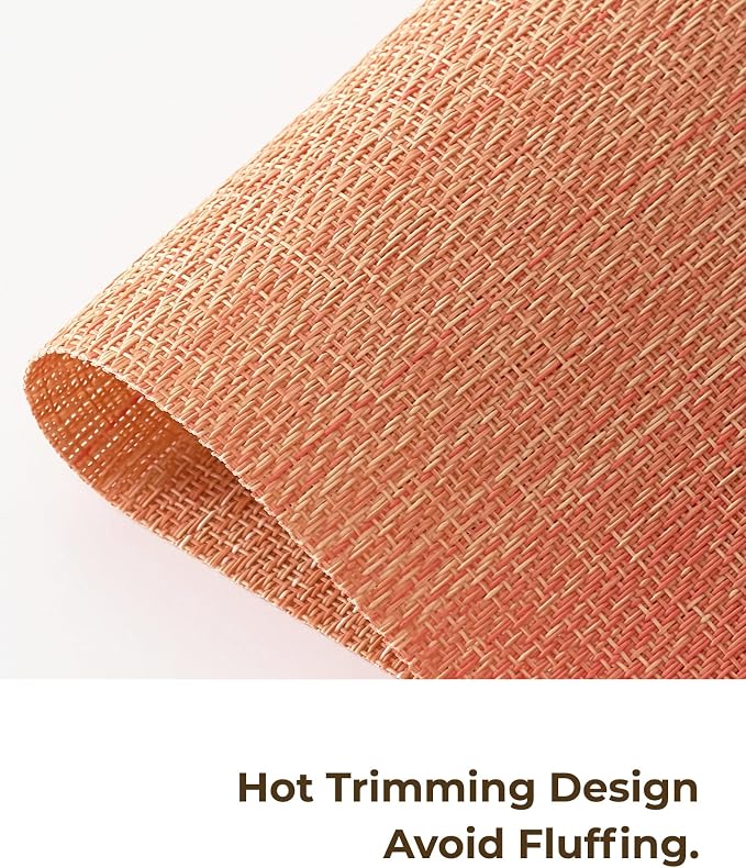 Leetaltree Gradient Burnt Orange Woven Placemats Set of 6 - Heat Resistant Non-Slip Place Mats for Dining Table, Washable Durable PVC Vinyl Woven Table Mats(Gradient Orange-red, 6)