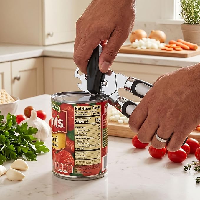 Can Opener Manual Heavy Duty | Hand Held, for Seniors with Oversized Turn Knob, Soft Grip Sharp Blade, Solid Steel Hand Manual, for Kitchen & Camping