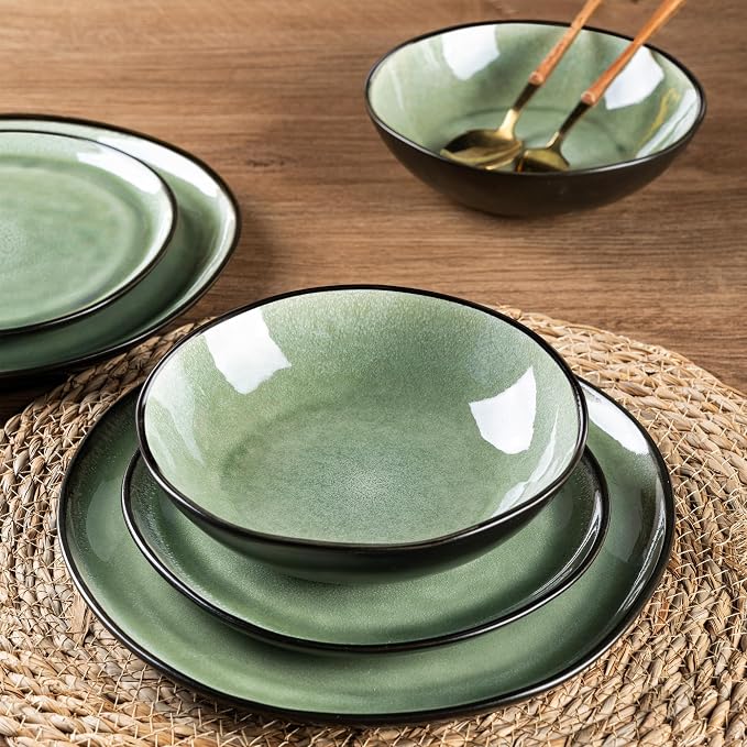 AmorArc Ceramic Dinnerware Sets for 4, 12Pcs Plates and Bowls Sets Dishes | Stoneware Handmade Reactive Glaze Dinner Set, Highly Scratch Resistant | Dishwasher & Microwave Safe Dishware