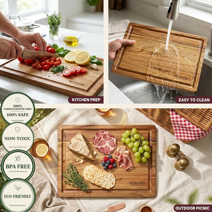 WONAMU Small Acacia Cutting Board Non Toxic, Wood Cutting Boards Gift Set | Acacia Wood Cutting Boards for Kitchen, Cotton Cloth & Gift Box Included, Housewarming Gifts New Home, Charcuterie Tray