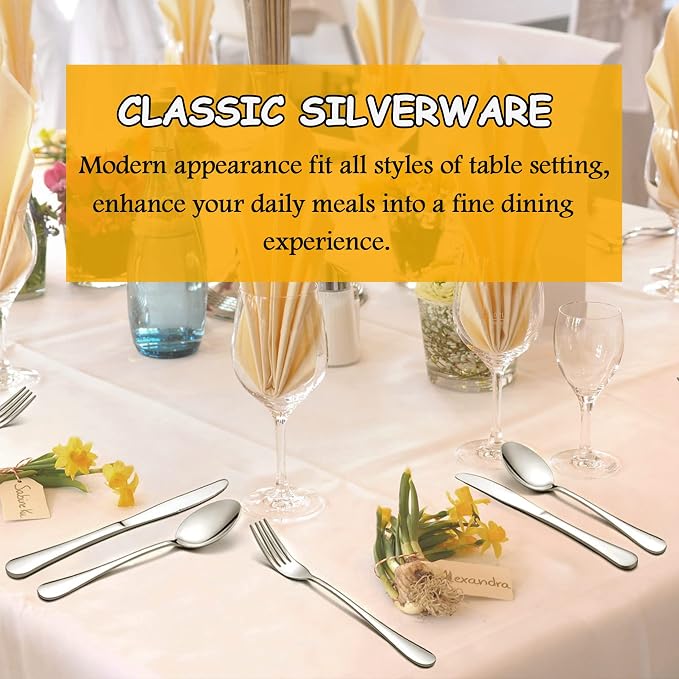 LIANYU 60 PCS Silverware Set for 12, Stainless Steel Cutlery Set | Flatware Set, Kitchen Restaurant Tableware, Mirror Finished, Dishwasher Safe
