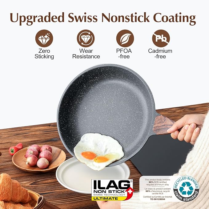 SENSARTE Nonstick Frying Pan Skillet, 12 Inch Omelette Pan with Swiss Granite Coating, Healthy Induction Cookware Chef's Pan, PFOA Free