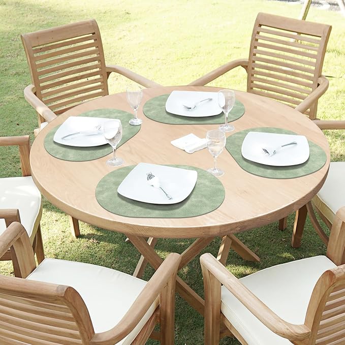 ADRIMER Placemats, Heat Resistant Oval Placemats Set of 6 Washable 12 x 17 Inch, Waterproof Table Mats, Wipeable Pu Place Mats for Kitchen, Dining Room, Green