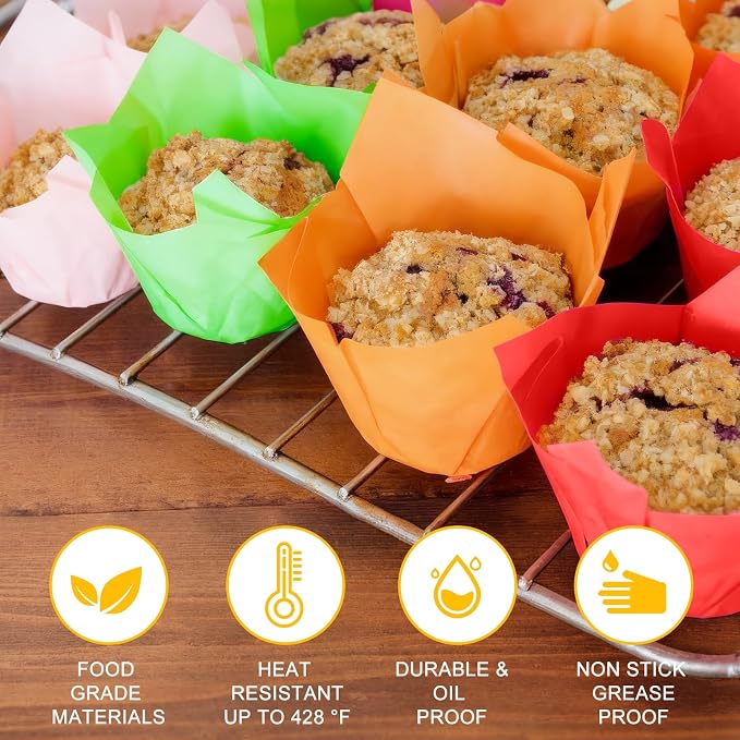 120 Counts Colorful Tulip Cupcake Liners for Baking Cups, Food Grade Parchment Paper Muffin Liners Holders, Standard Tulip Cupcake Liners, Greaseproof Cup Cake Wrappers for Party, Christmas, Neyimqr