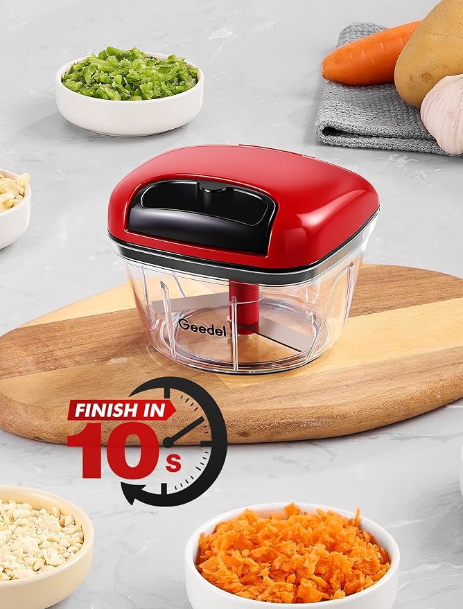 Geedel Vegetable Chopper, Manual Food Chopper with Hand Pull String, 500ml | Manual Food Processor, Sharp Stainless Steel Blade, Non-slip Base, Dishwasher Safe, No BPA, Portable, for Veggie, Fruit, Nut