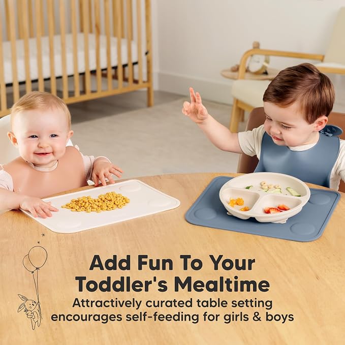 KeaBabies 2pk Silicone Placemats for Toddlers, Kids, Baby, 12x9 (Slate, S) | Non Slip Suction Silicone Placemat for Restaurants, Dining Table,Travel, Easy to Clean, Food Grade/BPA-Free, Small Table Mat