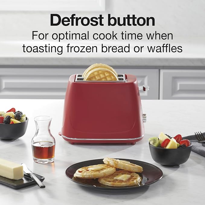 Proctor Silex 2 Slice Toaster With Bagel, Defrost & Cancel Buttons | Browning Control With 7 Shades | Auto Shutoff | Wide Slots | Toast Boost | Slide-Out Crumb Tray | Red | 22661