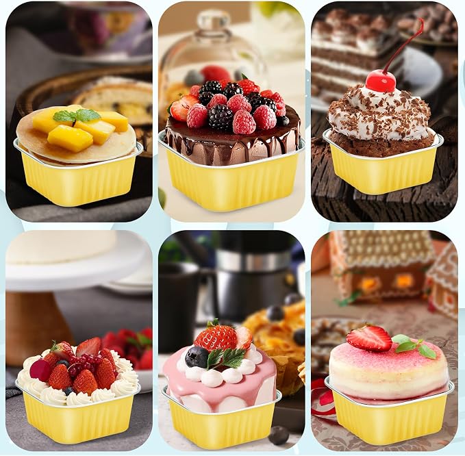 30Pack 5oz Gold Mini Cake Pans with Lids Baking Cups Aluminum Foil Pans Tins, Individual Dessert Cups Containers for Sales,Party,Picnics