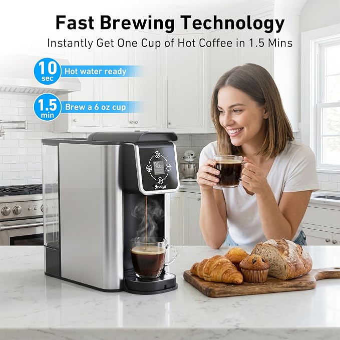 Jesslyn 3-in-1 Single Serve Coffee Maker, Compatible with K-Cup Pods, Ground Coffee & Loose Leaf Tea, Coffee Machine with 50oz Removable Water Reservoir, 6-10oz Brew Sizes, Fast Brewing(Black)