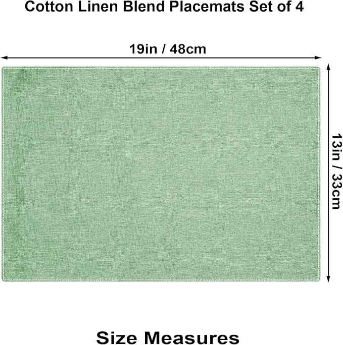 Cloth Placemats Set of 4, Cotton Linen Blend Place Mats, Light Green | Machine Washable, Double Layered, Heat Resistant, Fabric Dining Table Mats for Kitchen, Indoor & Outdoor, 13" x 19"