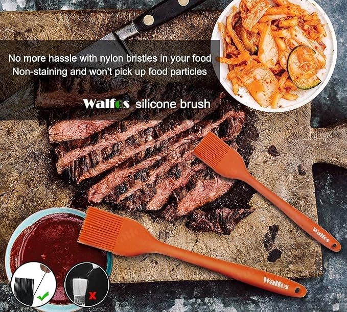 Walfos 600℉ Heat Resistasnt Pastry Brushes, BPA Free Silicone Basting Brush for Cooking, Spread Oil Butter Sauce for Baking Kitchen BBQ Grill, Dishwasher Safe, 2 Size (Large and Samll)