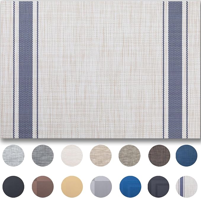 Placemats Set of 6 - Easy Clean Woven Vinyl Placemats for Dining Table, Indoor/Outdoor Place Mats, Washable PVC Table Mats（Blue Skyline）