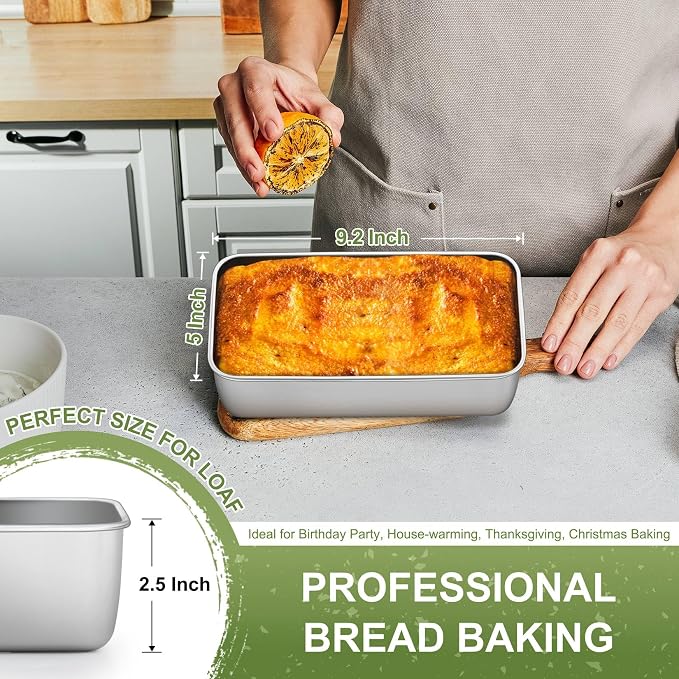 P&P CHEF Loaf Pan, 9 x 5 Inch Stainless Steel Bread Pan, (Silver, 1Pc) | Loaf Toast Baking Pans Tins Set For Bread Meatloaf Lasagna Cake, Healthy & Sturdy, Oven & Freezer Safe, Easy to Clean