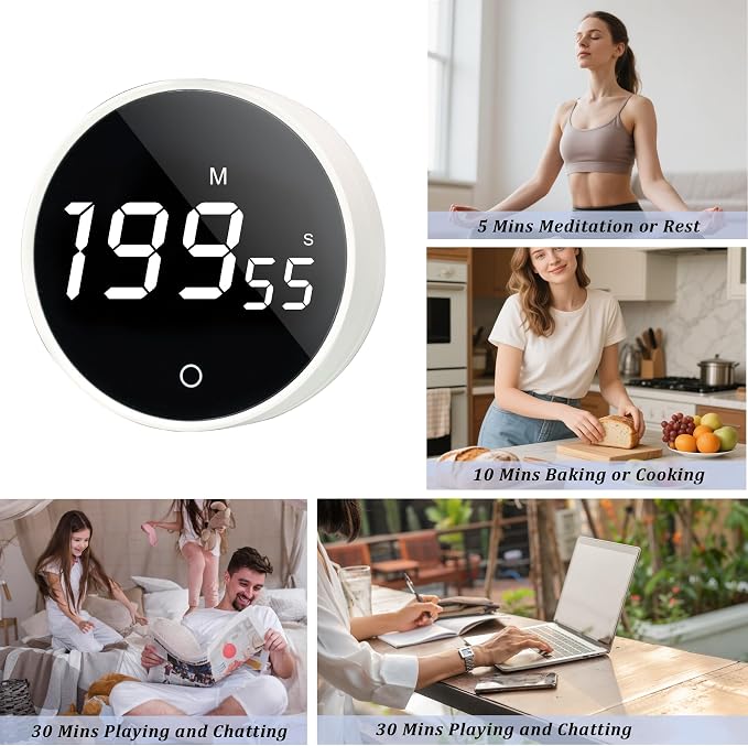 Digital Kitchen Timer - Magnetic 199-Minute Countdown Countup Timer with Large LED Display,Volume Adjustable, Visual timers for Cooking,Gym,Meeting,Classroom,Study,Work,Outdoor Activities