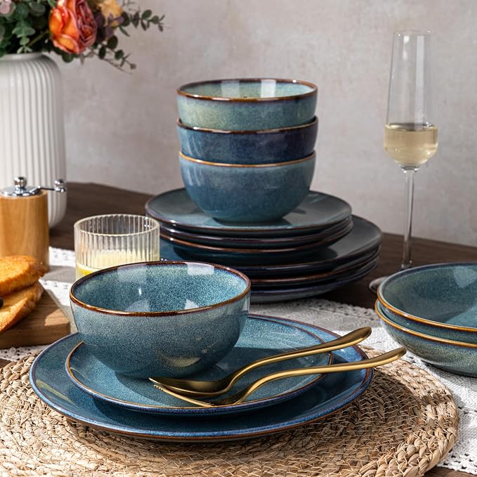 GBHOME Dinnerware Sets for 6, 24 Pieces Ceramic Plates and Bowls Set | Scratch Resistant Stoneware Dishes Set, Dishwasher & Microwave Safe, Reactive Glaze