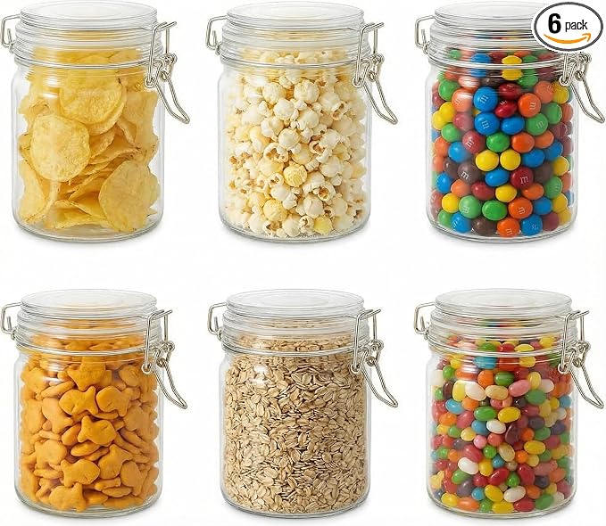 Glass Jars with Airtight Lids, 26oz Glass Storage Jars Set of 6, Thick Food Storage Containers for Pantry Organization, Kitchen Counter, Coffee, Pasta, Cereal