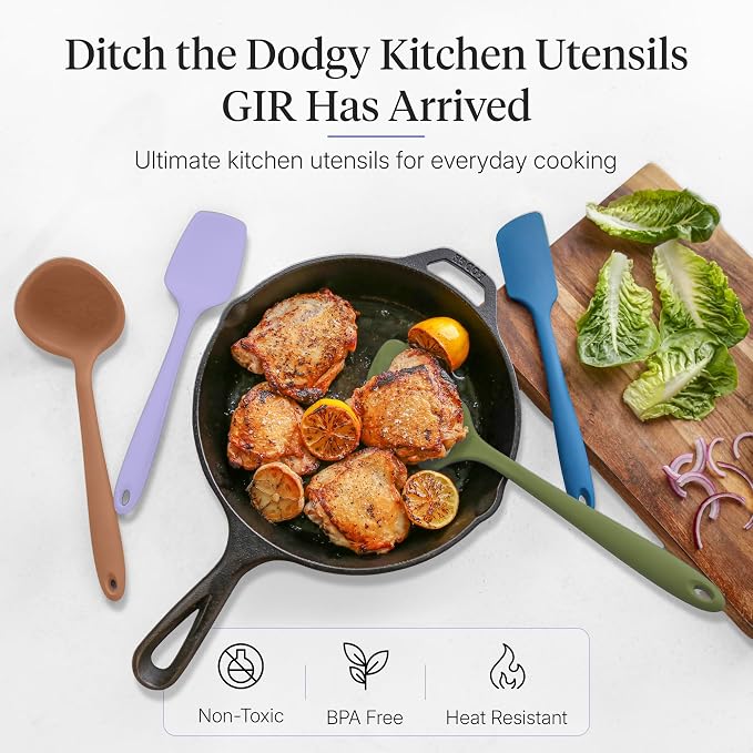 GIR: Get It Right 5 Piece Silicone Ultimate Kitchen Utensils Set - Ladle, Spatula, Flip, Spoon & Spoonula - Non-Toxic Cooking Utensils for Nonstick Cookware, Cooking and Baking - Mediterranean