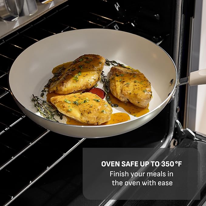 T-Fal Signature Nonstick Frying Pan Skillet Set, 8 in and 10 in, Cream | 3x longer-lasting nonstick coating, Thermo-Spot heat indicator, Oven safe to 350 °F, Dishwasher safe, No induction
