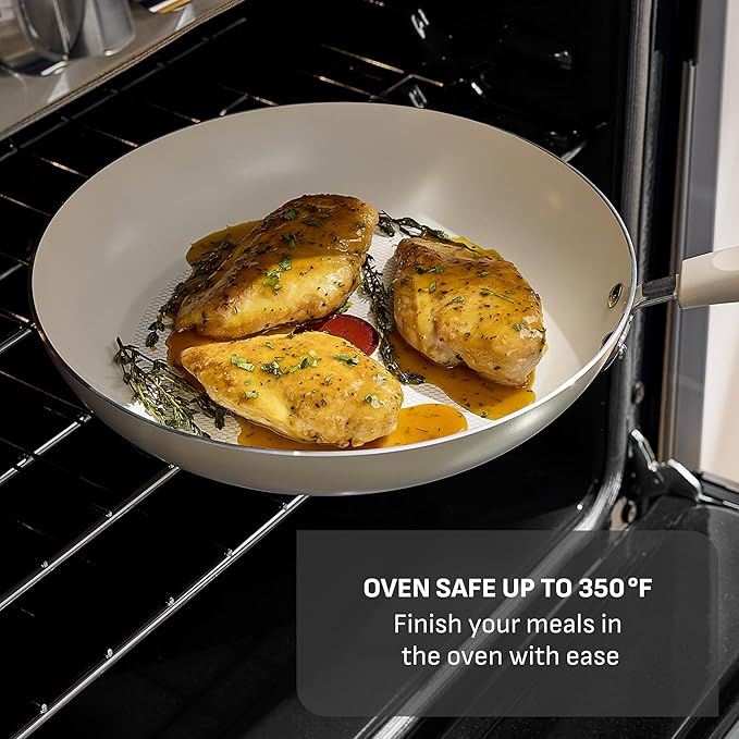 T-fal Signature Nonstick 12 Piece Cookware Set, Oven Safe Up to 350°F, Dishwasher Safe, Pots and Pans Set, Includes Frying Pans, Saucepan, Stockpot, Cooking Utensils, Cream