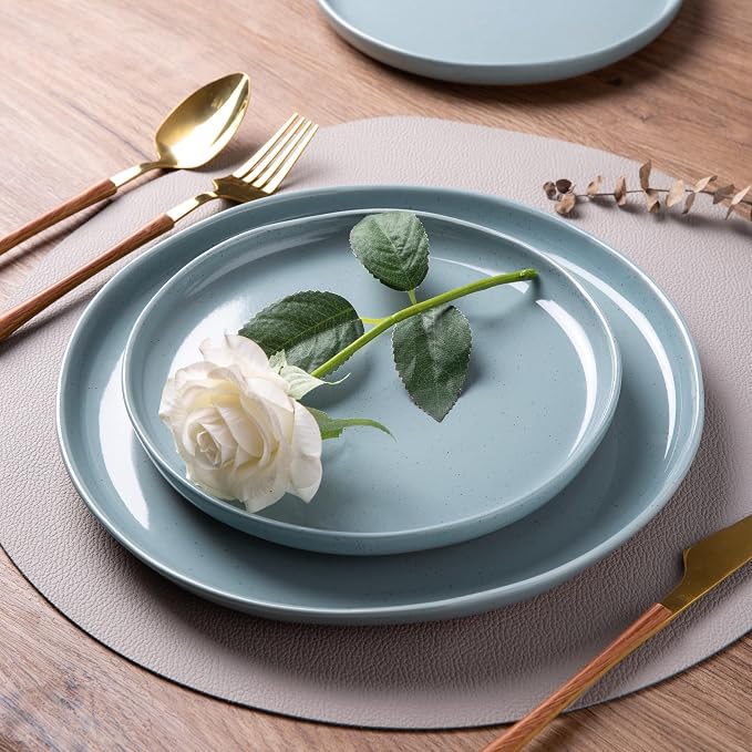 AmorArc Dinnerware Sets for 8, 24 Pieces Ceramic Plates and Bowls Set | Scratch Resistant Stoneware Dishes Set, Dishwasher & Microwave Safe, Stone Blue