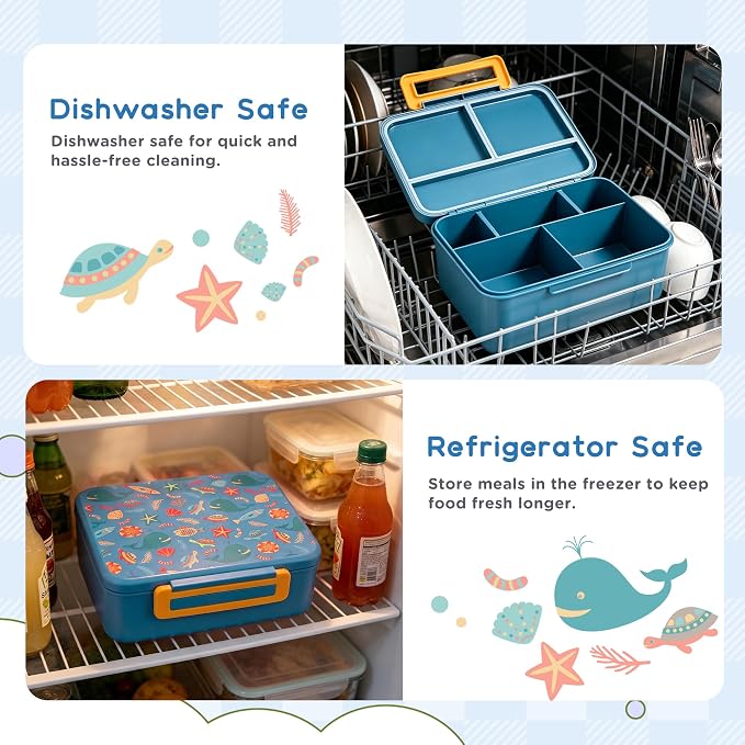 Kids Bento Lunch Box with 8oz Thermo, Ice Pack & Dividers for School | Food Container 5 Compartments,Insulated Food Jar,Keep Warm&Cold,Removable Dividers,Leak-Resistant,BPA-Free,Easy to Clean