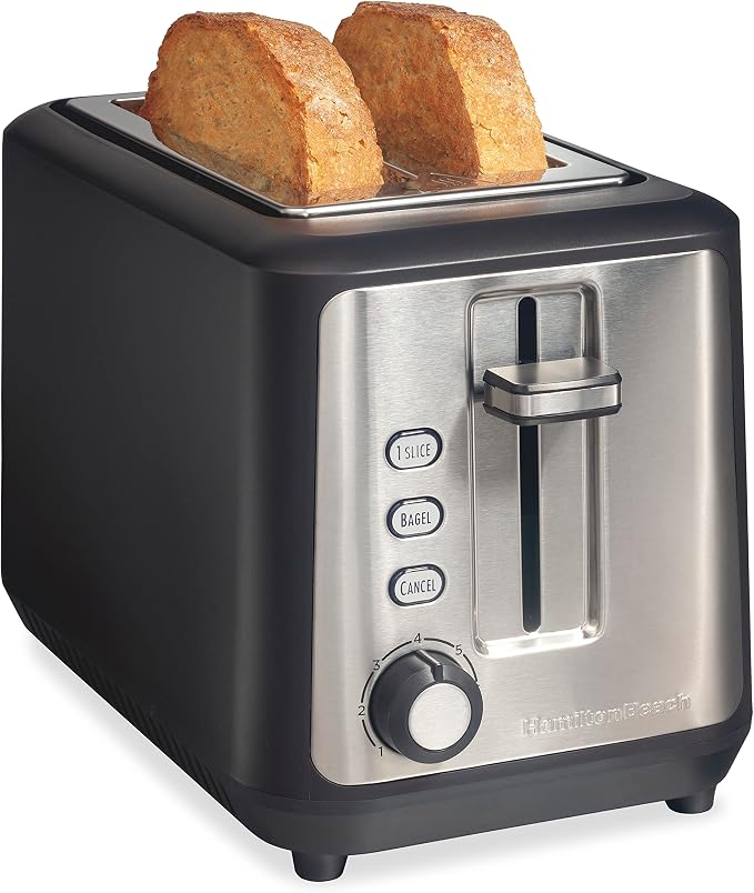Hamilton Beach Gourmet 2 Slice Slot Toaster with Sure-Toast Technology | Browning Control With 7 Shades | Auto Shutoff | Toast Boost | Extra-Wide Slots | Bagel Setting | Matte Black | 22996