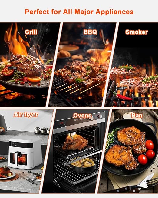 Wireless Meat Thermometer with Smart APP Control | 800ft Bluetooth Grill Food Thermometer, 0.19In Ultra Thin Probe, ±0.5℉ Accuracy, Digital Backlit Screen for BBQ, Oven, Smoker