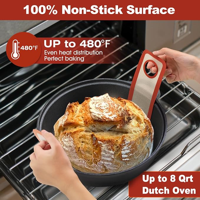 Silicone Bread Sling Dutch Oven - Best Japan Silicone. Non-Stick & Easy Clean Reusable Bread Baking Mat. With Extra Long Handles Bread Baking Sheet Liner, 2 Brown Set for Transferable Dough