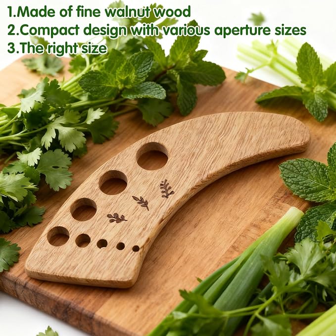 Wooden Crescent-Shaped Vegetable Separator, Pottery Herb Stripper Tool Supplies, Fun Kitchen Gadgets, Exquisite Herb Stripper Bowl Gifts for the Kitchen Suitable for Home Use & Chefs