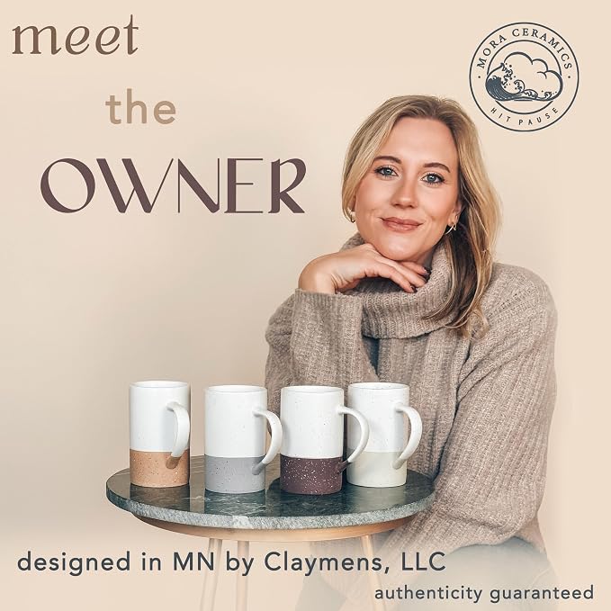 Mora Ceramics Tea Cup with Loose Leaf Infuser, Spoon and Lid, 12 oz, Microwave and Dishwasher Safe Coffee Mug - Rustic Matte Ceramic Glaze, Modern Herbal Tea Strainer - Great Gift for Women, Flint