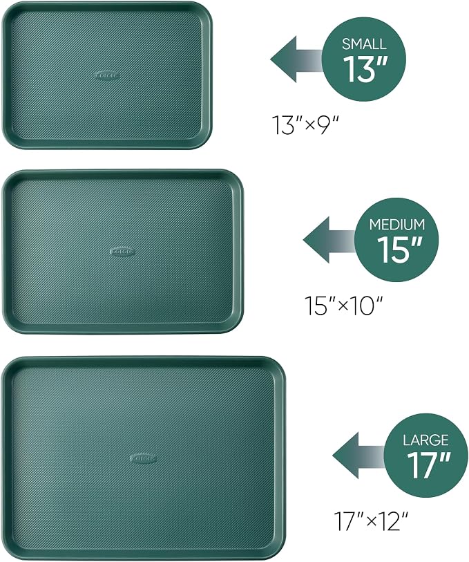 CAROTE 3-Piece Baking Sheet, Nonstick Cookie Sheets, Olive Green | 13, 15 & 17-Inch, Carbon Steel Baking Pans Set, Easy-Release, Oven Safe Up to 446°F, Even Heating, PFAS-Free, Space-Saving