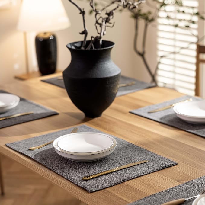 Demetex Placemats Table Mats Set of 4 Heat Resistant Washable Cloth Place Mats for Dining Table Holiday, Dark Grey