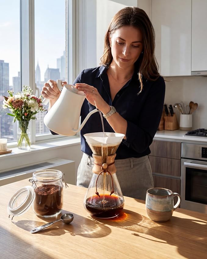AGOGO Pour Over Coffee Maker Set, 20oz Slim Style, 50 Paper Filters | Barista kit for home kitchen, Cafe, Camping & Office; 20oz-40oz Classic, Slim, Diamond styles; Includes brush & towel.