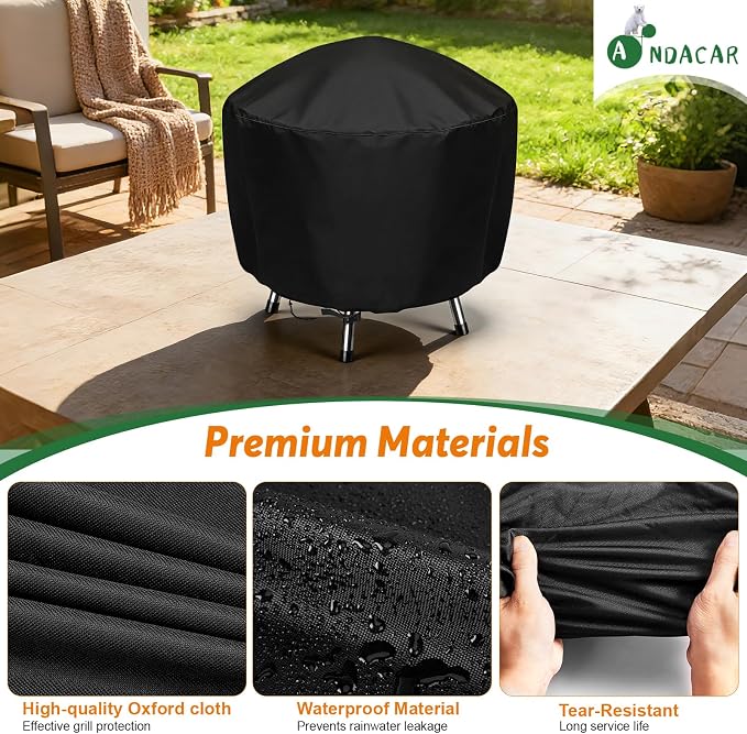 Grill Cover for Cuisinart CCG190RB Portable Charcoal | Waterproof Griddle Cover for Weber Smokey Joe 14 Inch Grill - 16" D×15" H, Black