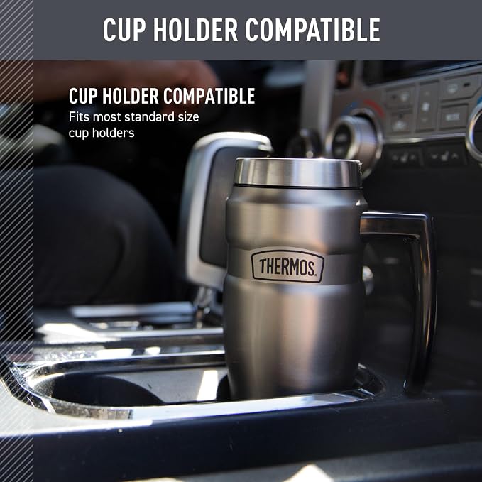 THERMOS Stainless King Travel Mug with Handle, 16oz, Matte Green | Vacuum-Insulated Travel Mug with Handle for Hot & Cold Drinks, Stainless Steel Coffee Mug with Lid for Commuting