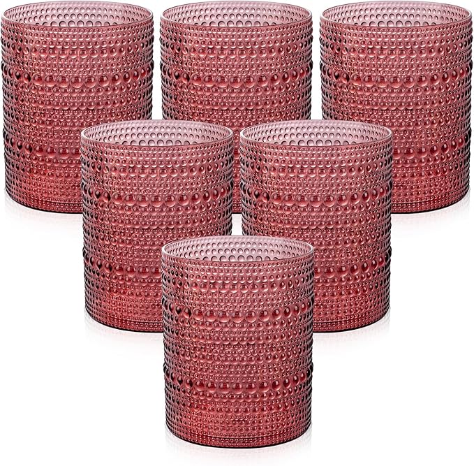 18PCS Hobnail Plastic Drinking Glasses 14 oz Burgundy Cups for Party | Vintage Glasses Mixed Drinkware Sets, Clear and Sturdy, Disposable yet Stylish, Perfect for Beer, Whiskey, Juice, Cocktails