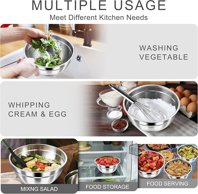 HaWare Mixing Bowls with Airtight Lids, 6-Piece Stainless Steel Salad Bowls | Strong Nesting Bowls for Cooking, Prepping, Baking, Serving & Food Storage, Stackable Design, Size 4.6, 3, 1.5QT, Teal Blue