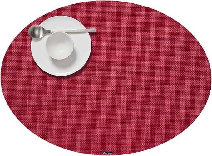 Chilewich Mini Basketweave Placemats, Woven Oval Placemats Set of 4 | Reusable, Stain-Resistant, Indoor/Outdoor Tabletop Protection, Scarlet, 14" x 19.25"
