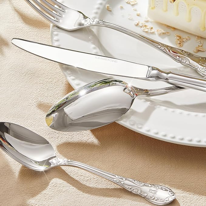 20-Piece Vintage Silverware Set, 18/10 Stainless Steel Flatware | Retro Utensils, Cutlery Set, Mirror Polished Finish, Dishwasher Safe, for Home, Wedding & Housewarming Gift