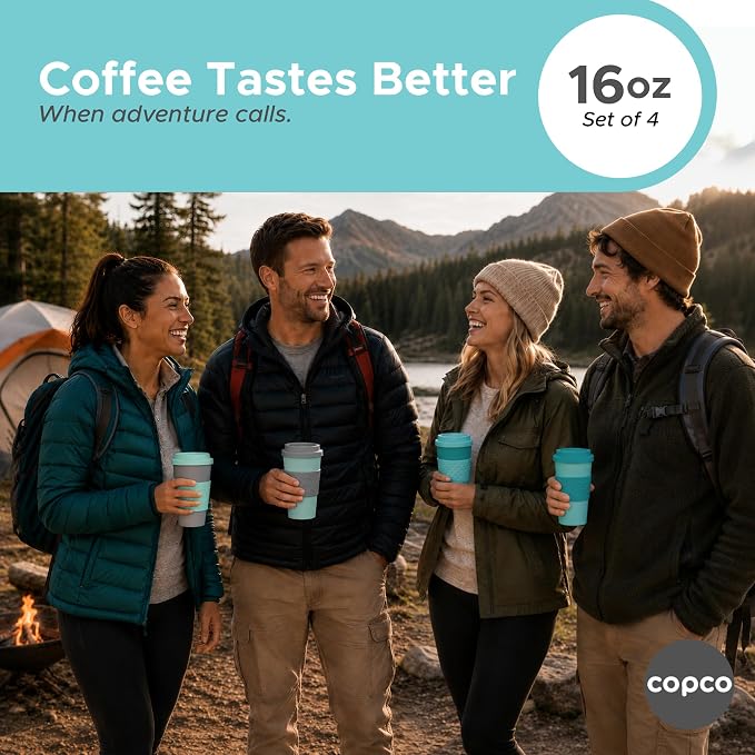Copco Acadia Travel Mug, 16 Oz - Aqua & Mint/Aqua & Grey, Set of 4