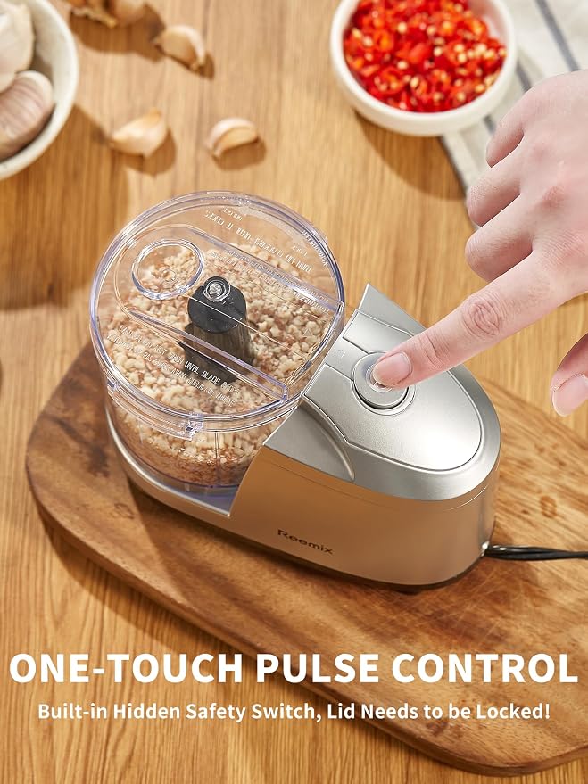 Reemix 1.5-Cup Electric Food Chopper, 100W Mini Food Processor Meat Grinder | One-Touch, Mix, Chop, Mince and Blend Vegetables, Fruits, Nuts, Meats, Stainless Steel Blade (Silver)