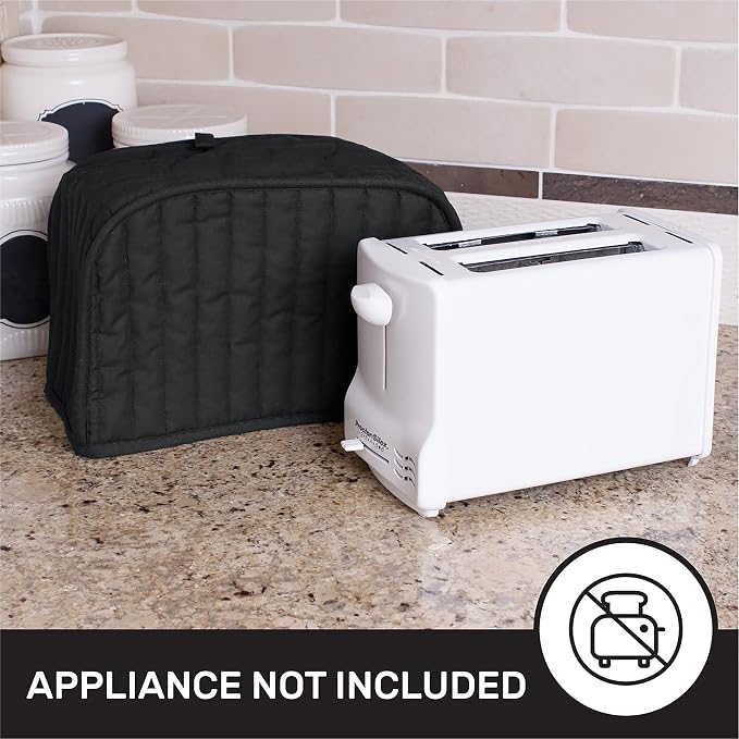 RITZ Premium Universal Two Slice Toaster Cover, 11.25" x 5.75" x 7", Polyester and Cotton Quilted, Fingerprint Protector, Super Soft Appliance & Dust Cover, Appliance NOT Included, Black