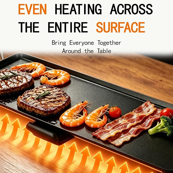 30-Inch Electric Griddle & Teppanyaki Grill, 1400W Large Non-Stick Surface, Intelligent Temperature Control, Easy to Clean. Indoor/Outdoor Use for Pancakes, BBQ, Camping & Gatherings
