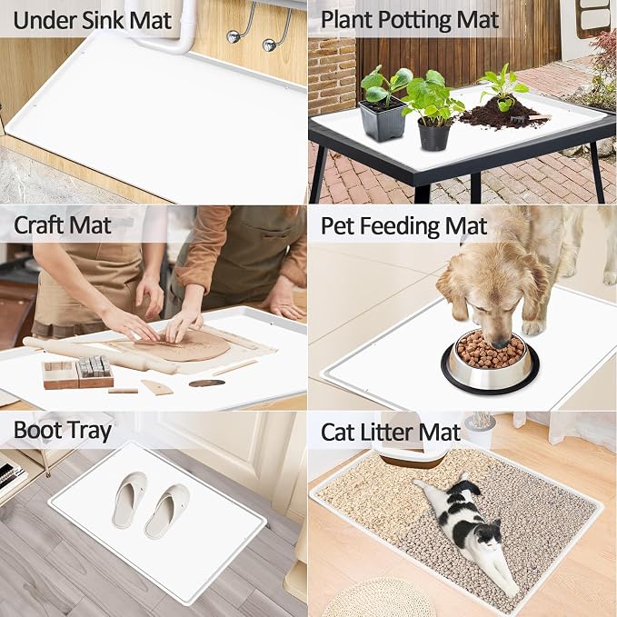 Silicone Coffee Maker Mat with Lip for Countertops, 19.7'' x 15'', White | Multi leak-proof coffee tray for countertop, non-slip silicone tray for under coffee machine espresso accessory, wipe-clean