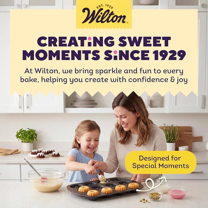 Wilton Gold Non-Stick Mini Fluted Tube Pan, Stainless Steel, 12-Cavity | Non-Stick Steel with Scratch-Resistant Coating, Resists Warping, Dishwasher Safe, Perfect for Mini Bundts & Fluted Cakes
