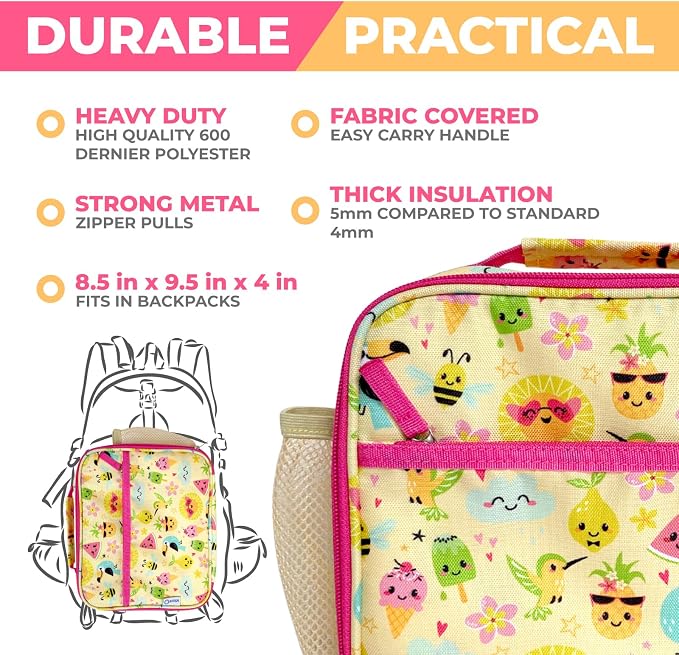kinsho Kids Bento Lunch Box, Water Bottle, Ice Pack & Bag Set, Summer Set | 5 Leakproof Portion Compartments, BPA-Free Removable Tray, Insulated Meal, Snack Container for Toddlers, Pre-School & Daycare