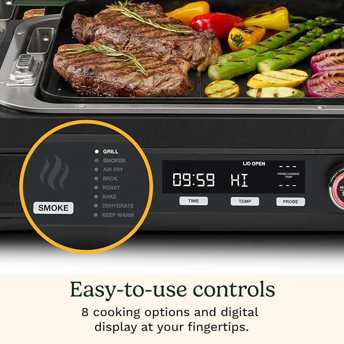 Cuisinart Outdoor Electric Grill, 8-in-1 Air Fryer/Grill/Smoker, 154 sq in | Cuisinart FlavorBoost 8-in-1 outdoor electric grill, 1800W small electric grill with air fryer & wood-pellet drawer, CEG-1302