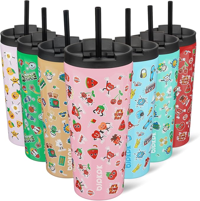 BJPKPK 22 oz Coffee Tumbler with Straw, Insulated Stainless Steel Cup | Double Wall Vacuum, Leak Proof Lid, Keeps Hot/Cold/Iced, BPA Free, Cupholder Friendly, Travel, Passionate-Pink