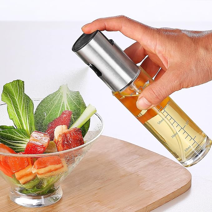 Olive Oil Sprayer for Cooking, 3 oz/90 ml Glass Oil Mister Bottle with Scale, Fine Mist Spray Bottle for Air Fryer, Salad, BBQ, Grill, Roasting, Vinegar and Cooking Oils